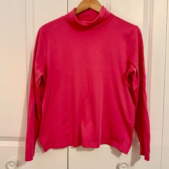 L.L. Bean Pink Cotton Long Sleeve Turtleneck Top Large - Picture 1 of 7